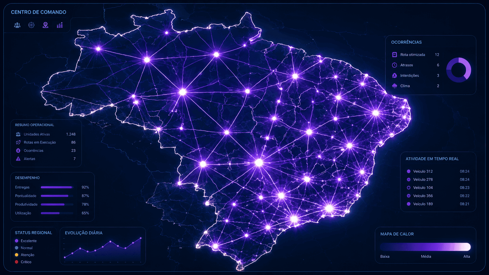 Mapa executivo do Brasil com malha territorial do plano Command